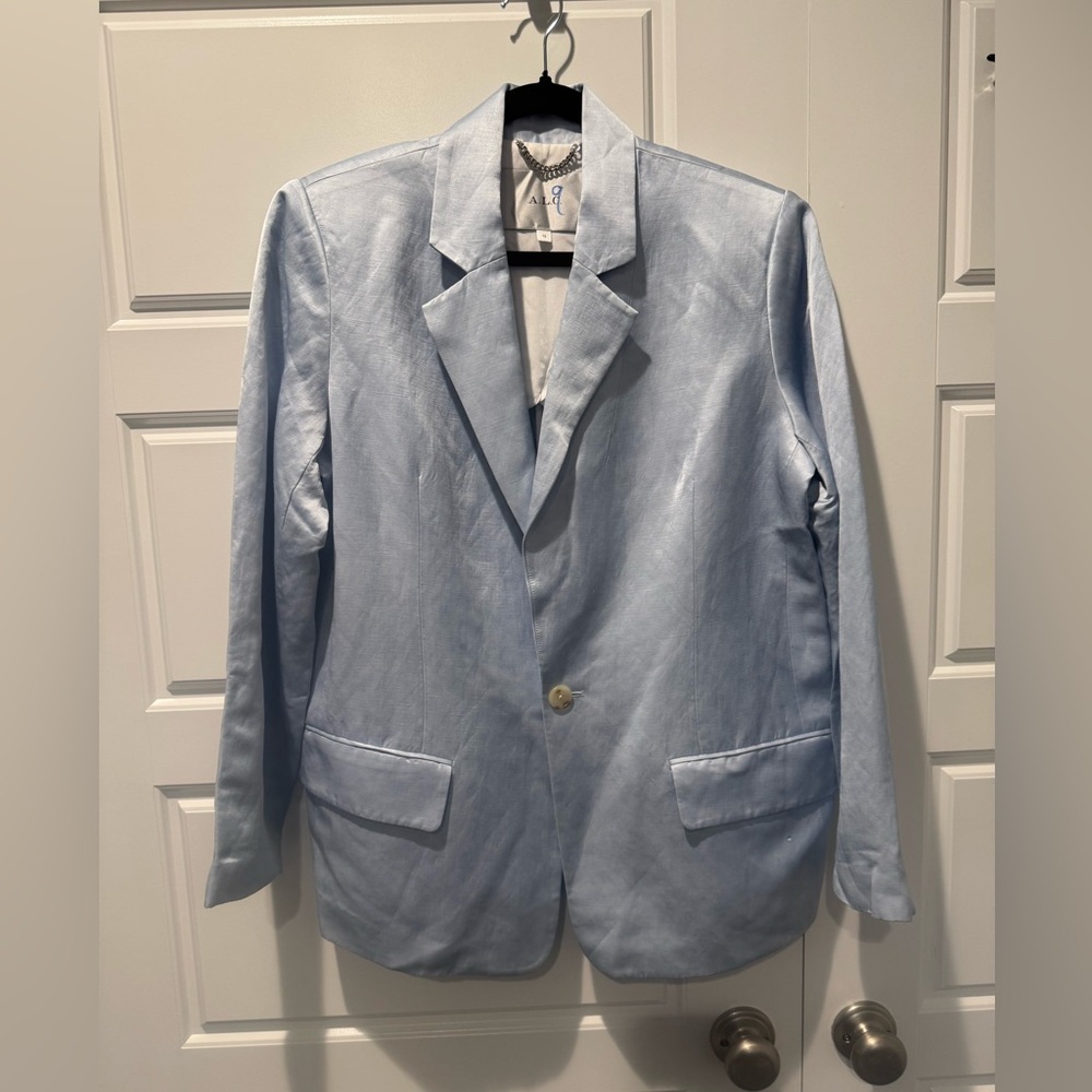 A.L.C Arlo Ii Linen-Blend Jacket Light Blue Satin Dress Business Womens Size 12